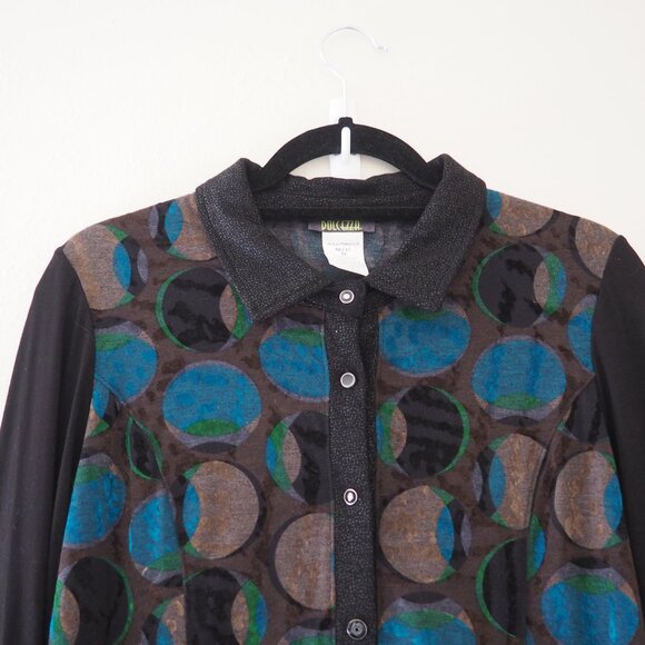 Dolcezza Wearable Art Long Sleeve Button Down Blouse sz M - Picture 2 of 6